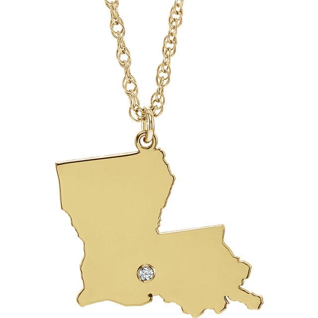 14k 10k yellow rose white gold diamond silver louisiana la state map personalized city necklace
