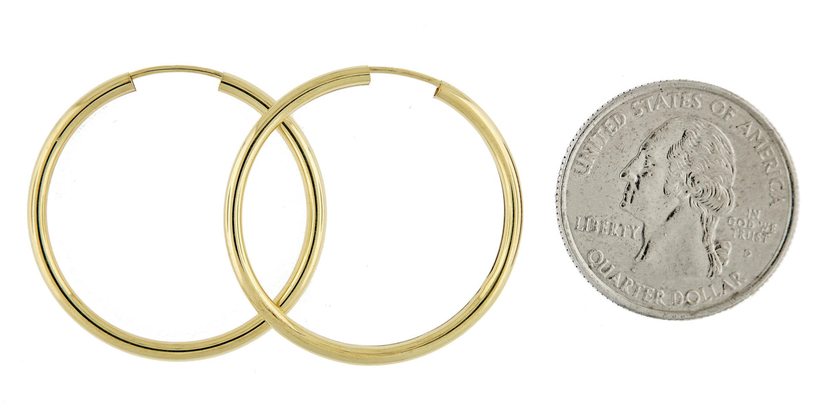 14k yellow gold round endless hoop earrings 30mm x 2mm