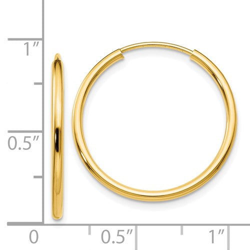 14k yellow gold classic endless round hoop earrings 20mm x 1.5mm