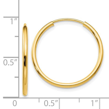 14k yellow gold classic endless round hoop earrings 20mm x 1.5mm