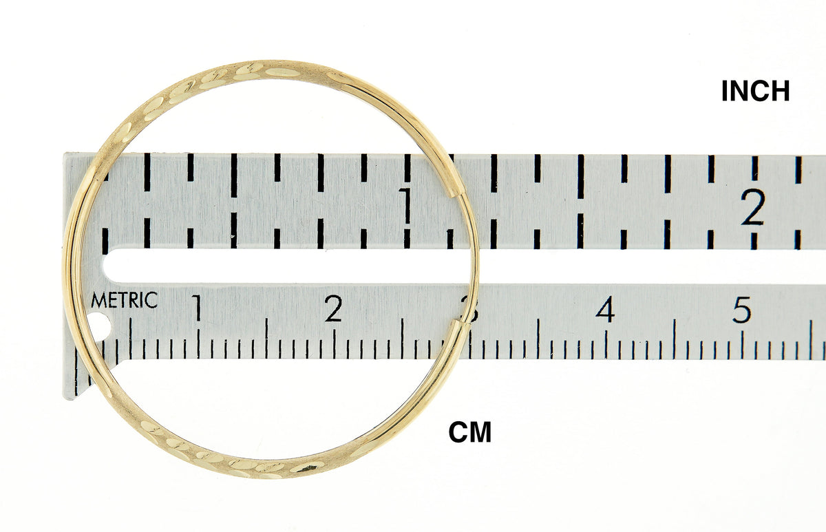 14k yellow gold satin diamond cut endless round hoop earrings 30mm x 1.5mm