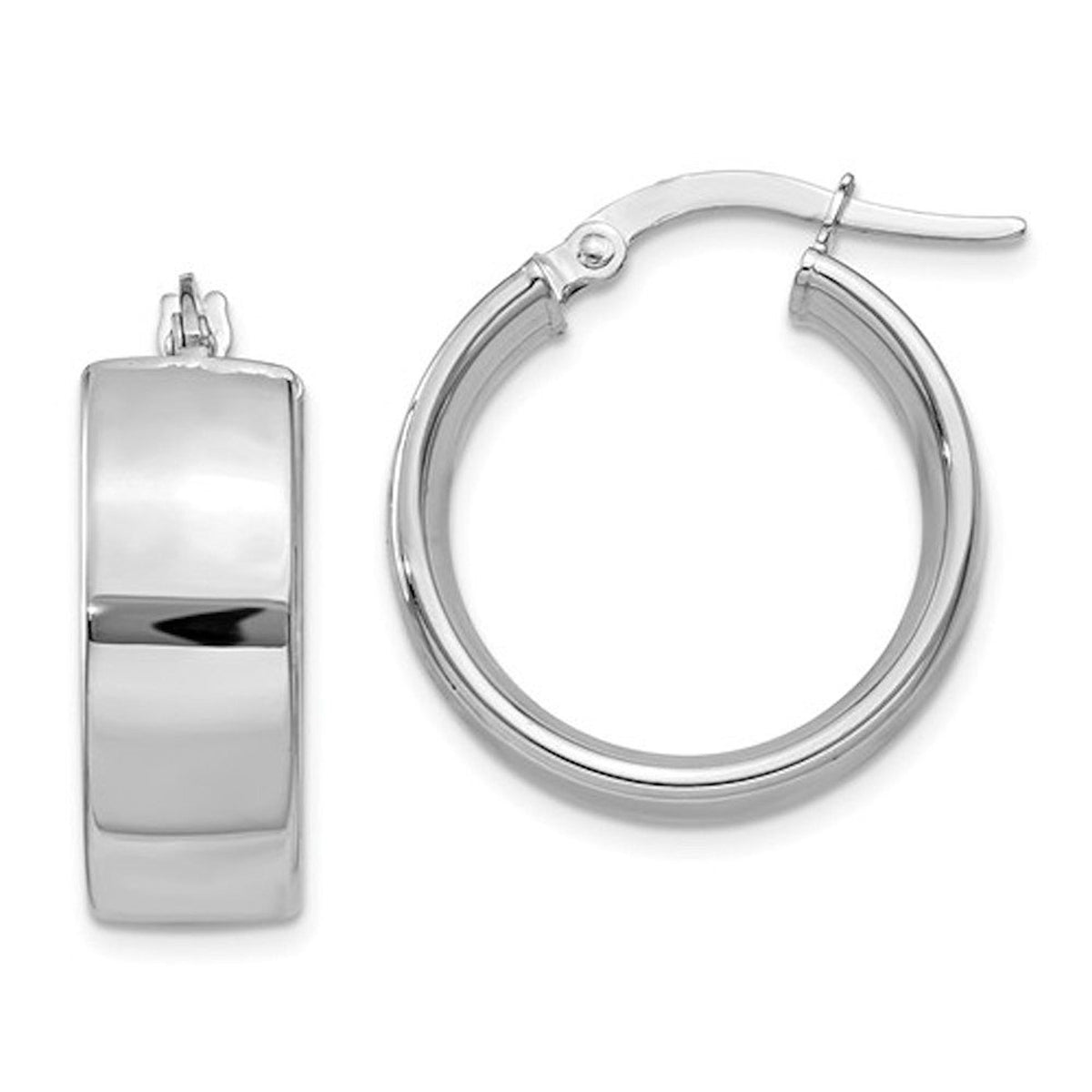 14k white gold round square tube hoop earrings 19mm x 6.75mm