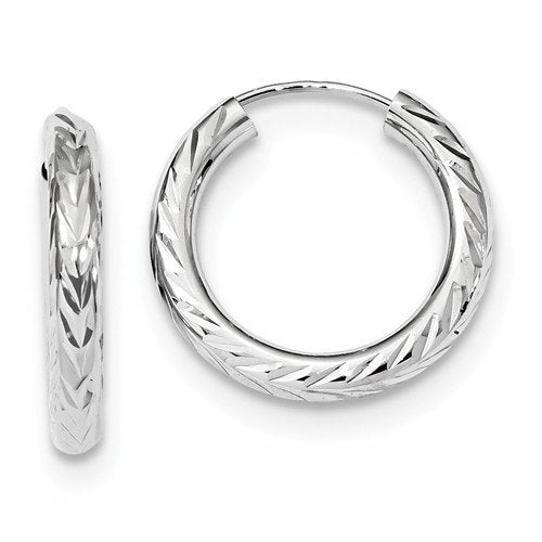 14k white gold diamond cut classic endless hoop earrings 19mm x 3mm