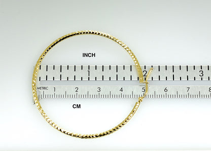14k yellow gold diamond cut classic round hoop earrings 50mm x 2mm