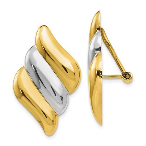 14k gold two tone geometric style non pierced clip on omega back earrings