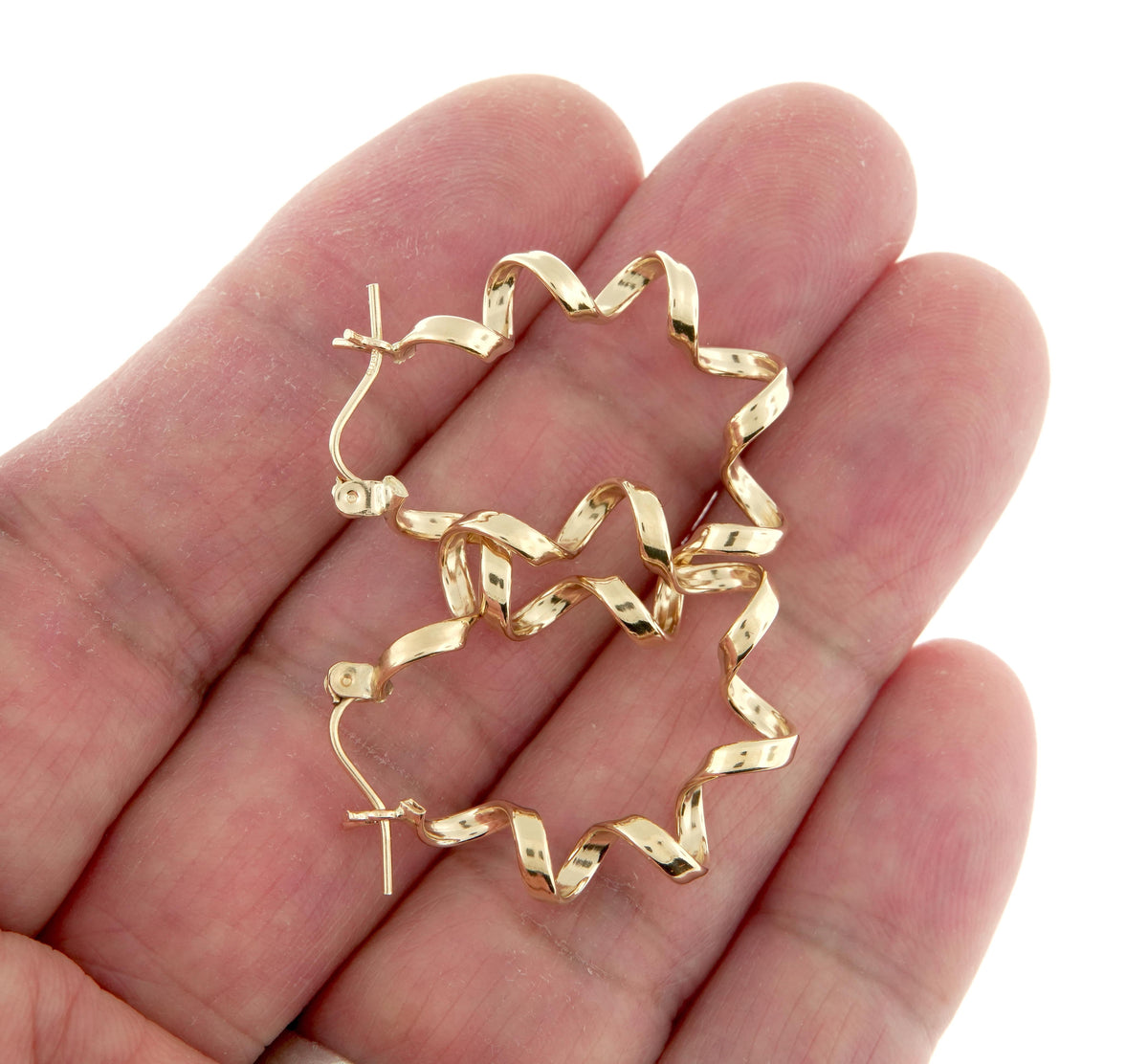 14k yellow gold twisted spiral hoop earrings