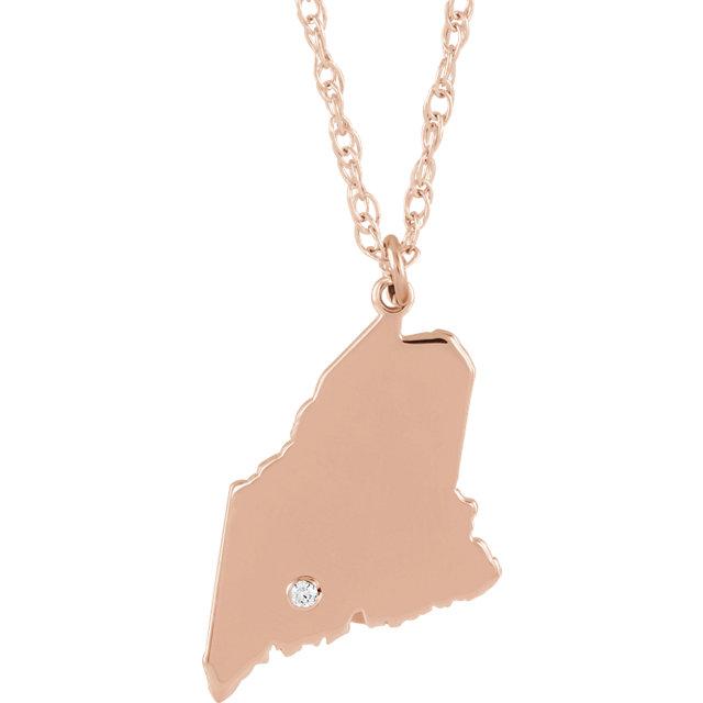 14k 10k yellow rose white gold diamond silver maine me state map personalized city necklace