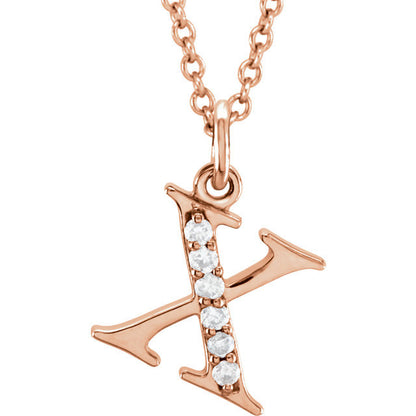 14k yellow rose white gold .03 ctw diamond tiny petite lowercase letter x initial alphabet pendant charm necklace