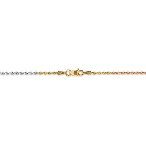 14k yellow white rose gold tri color 1.5mm diamond cut rope bracelet anklet choker necklace chain