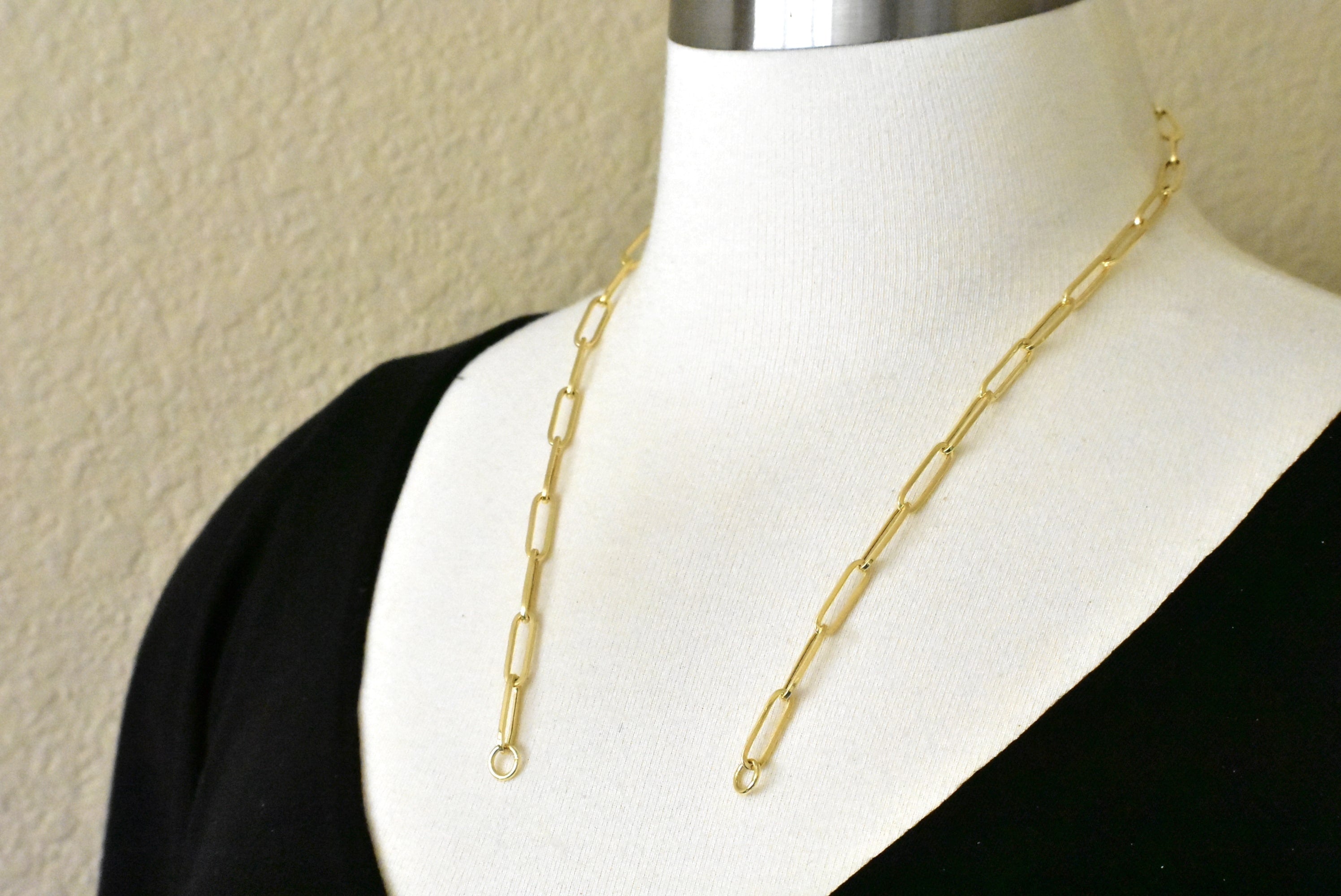 14k Yellow Gold Paper Clip Link Split Chain End Rings Necklace Anklet Bracelet 20 inches