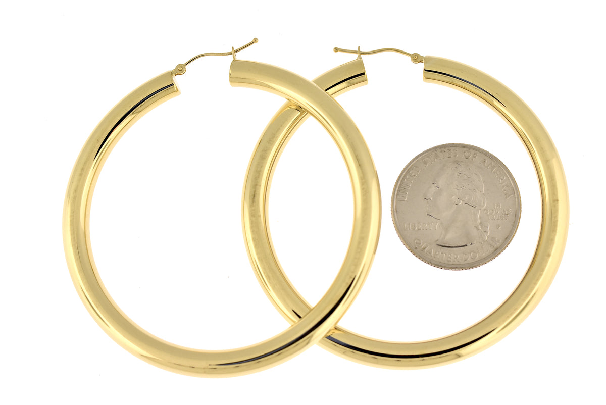 14k yellow gold classic round hoop earrings lightweight 60mm 55mm 48mm 43mm 40mm 35mm 30mm x 5mm