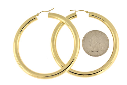 14k yellow gold classic round hoop earrings lightweight 60mm 55mm 48mm 43mm 40mm 35mm 30mm x 5mm