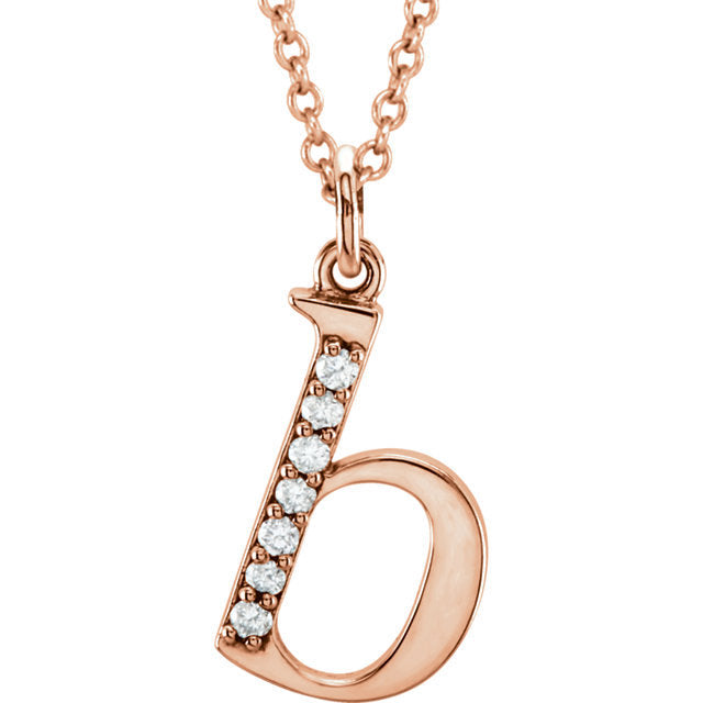 14k yellow rose white gold .04 ctw diamond tiny petite lowercase letter b initial alphabet pendant charm necklace