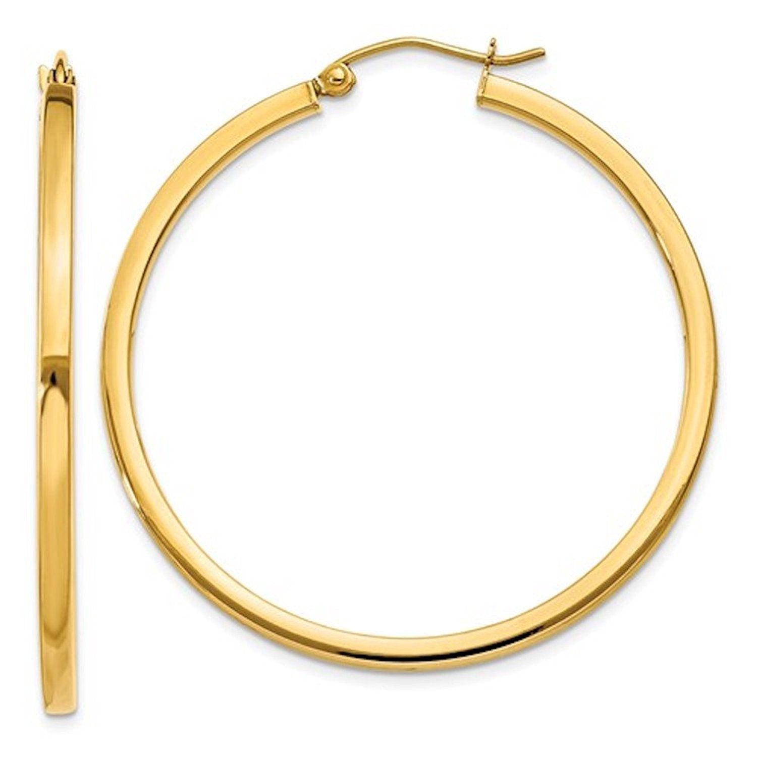14k Yellow Gold Square Tube Round Hoop Earrings 40mm x 2mm