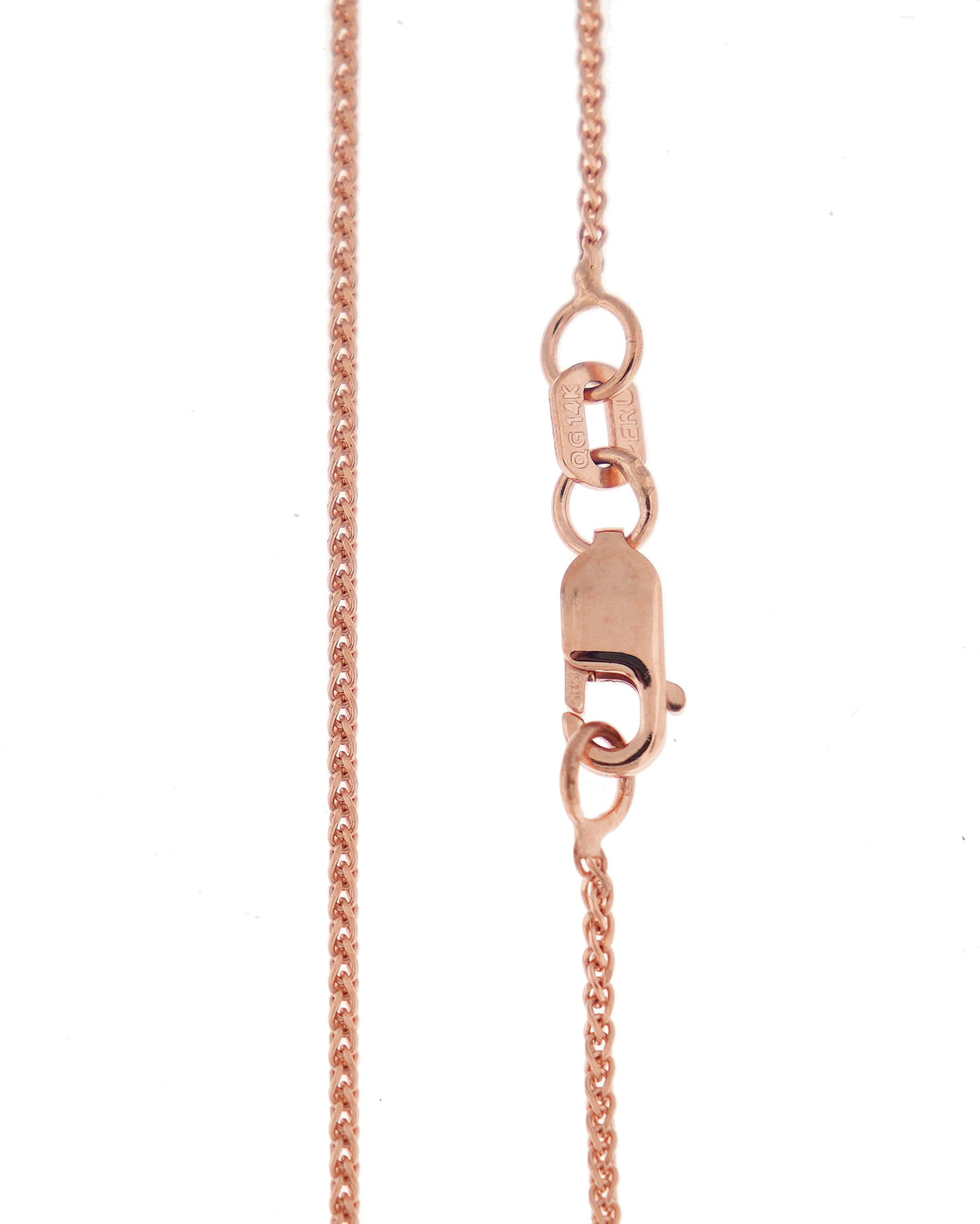 14k rose gold 1mm diamond cut wheat spiga choker necklace pendant chain lobster clasp