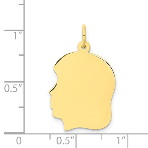 10k solid yellow gold 20mm girl facing left head silhouette engravable disc pendant charm engraved personalized initial name monogram