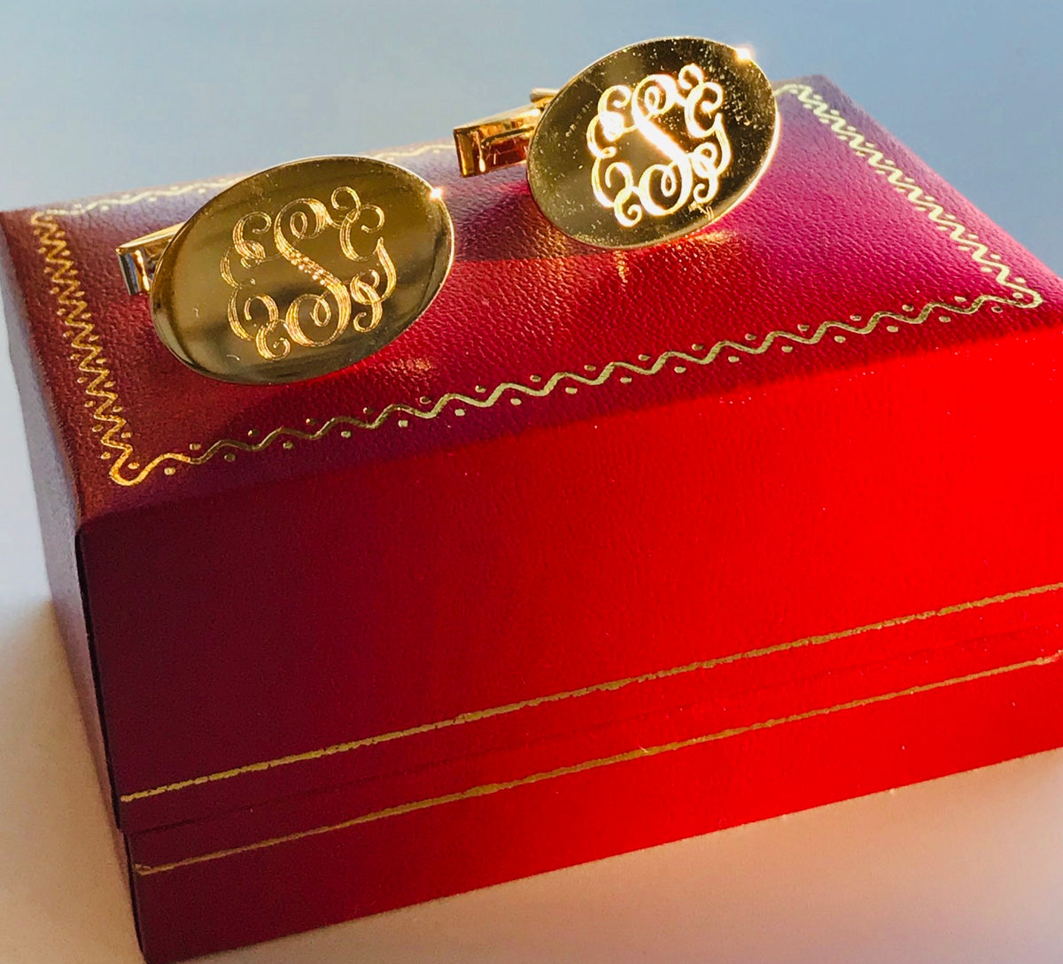 14k yellow gold oval cufflinks cuff links engraved personalized monogram
