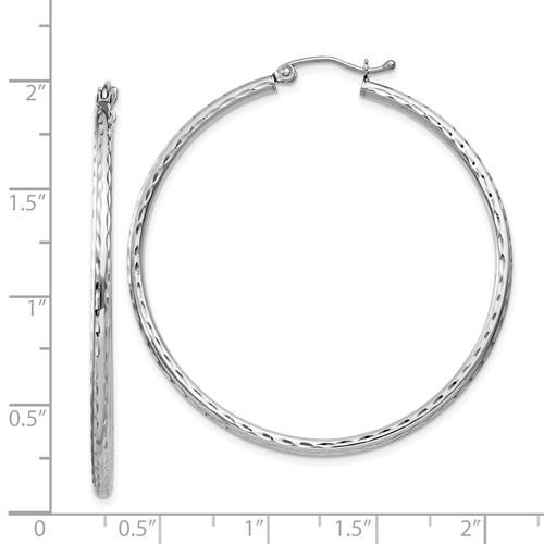 sterling silver rhodium plated diamond cut classic round hoop earrings 45mm x 2mm