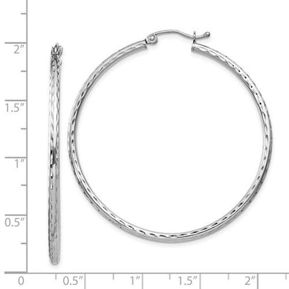 sterling silver rhodium plated diamond cut classic round hoop earrings 45mm x 2mm