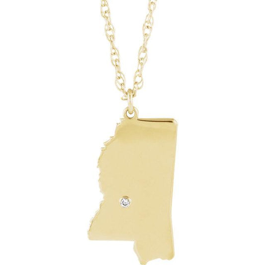 14k 10k yellow rose white gold diamond silver mississippi ms state map personalized city necklace