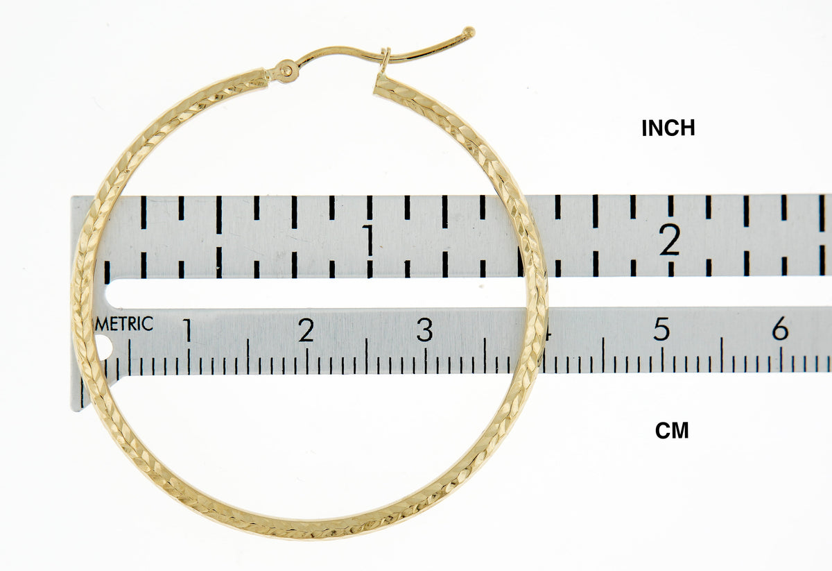 14k yellow gold diamond cut classic round hoop earrings 40mm x 2mm