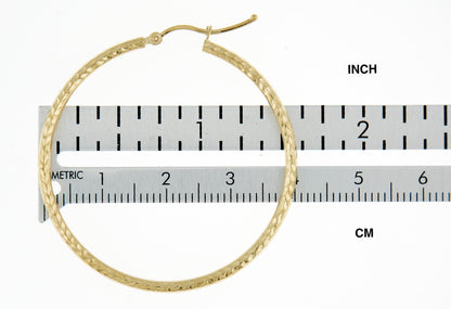 14k yellow gold diamond cut classic round hoop earrings 40mm x 2mm
