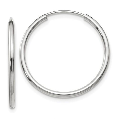 14k white gold classic endless round hoop earrings 21mm x 1.5mm