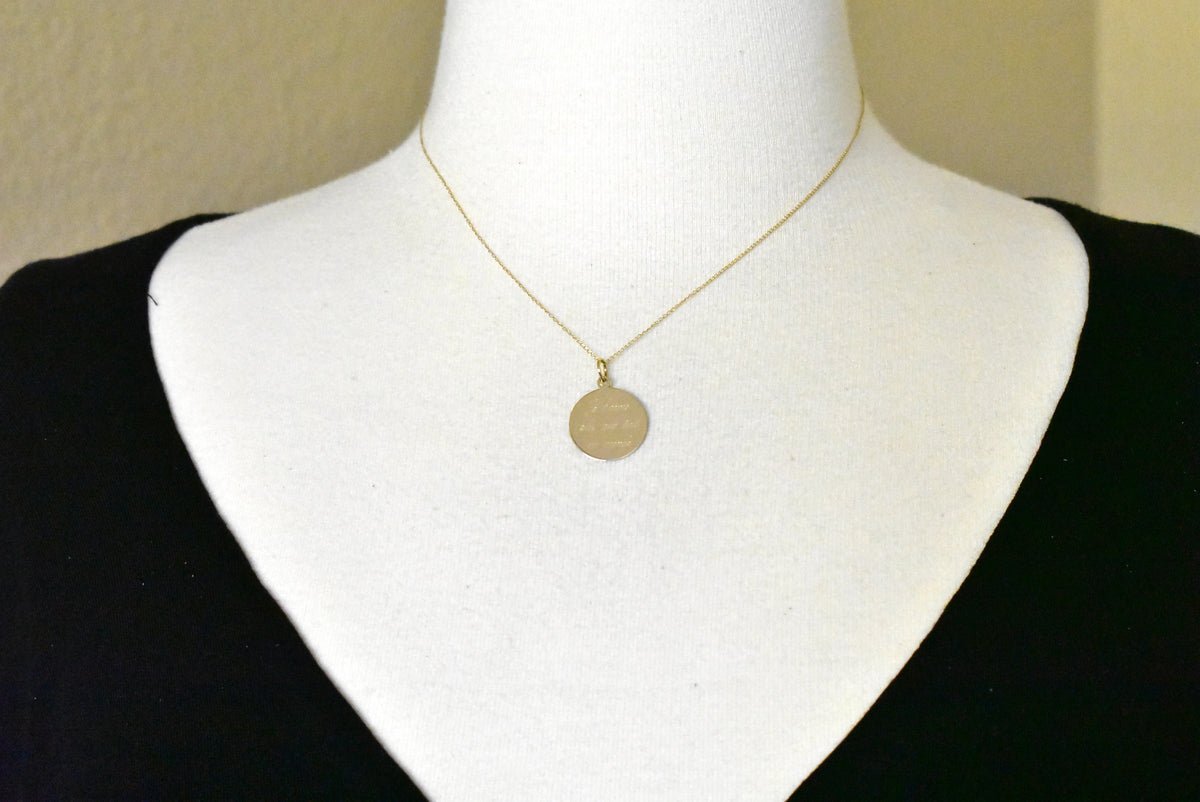 10k yellow gold 18mm round disc pendant charm personalized monogram engraved