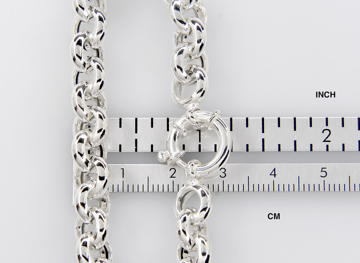 sterling silver 8mm fancy link rolo bracelet chain spring ring clasp 8 inches