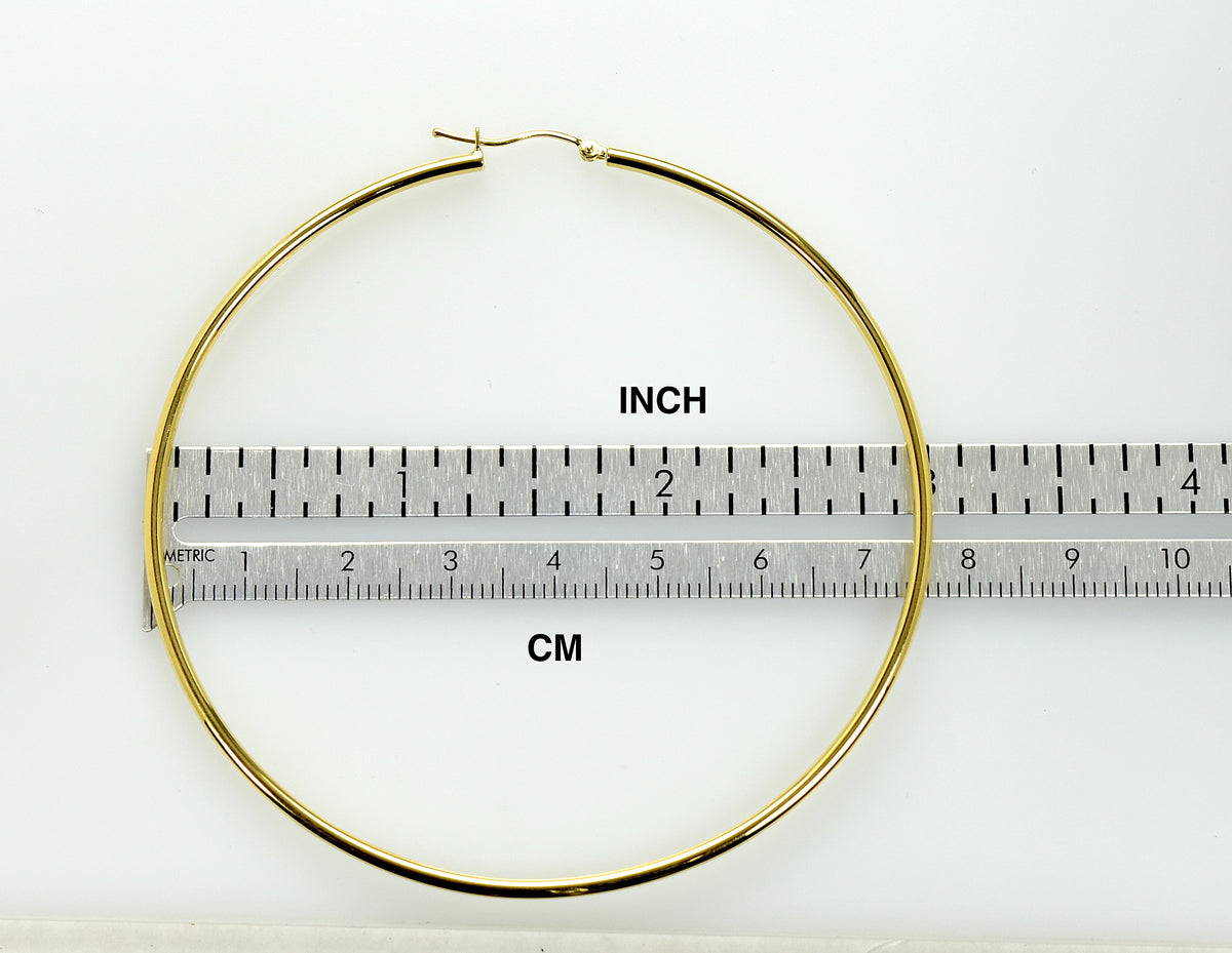 14k yellow gold classic round extra large hoop earrings 73mm x 2mm