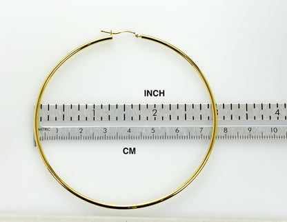 14k yellow gold classic round extra large hoop earrings 73mm x 2mm