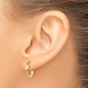 14K Yellow Gold Diamond Cut Classic Round Hoop Earrings 13mm x 3mm