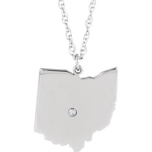 14k 10k Yellow Rose White Gold Diamond Silver Ohio OH State Map Personalized City Necklace
