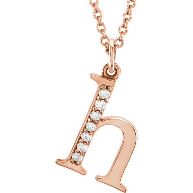 14k yellow rose white gold .04 ctw diamond tiny petite lowercase letter h initial alphabet pendant charm necklace