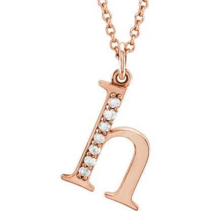 14k yellow rose white gold .04 ctw diamond tiny petite lowercase letter h initial alphabet pendant charm necklace