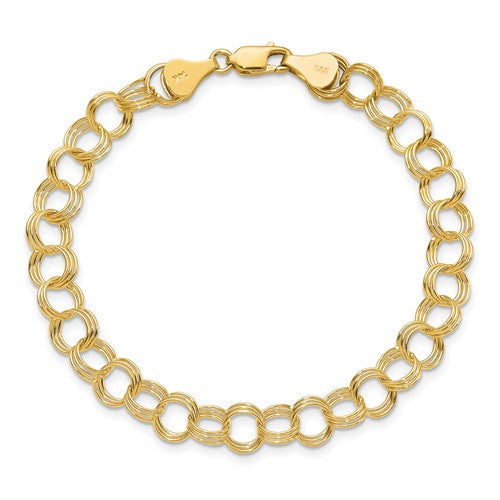 14k solid yellow gold 7mm triple link charm bracelet chain lobster clasp