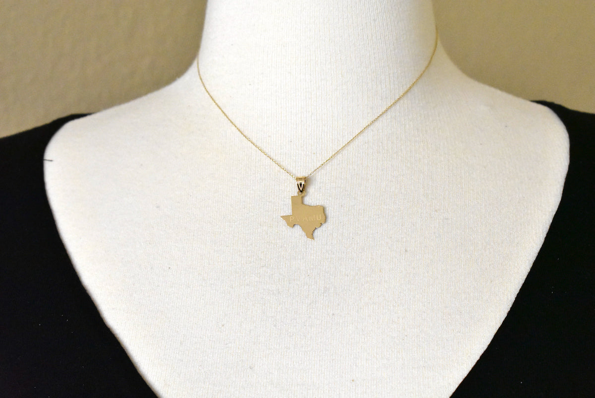 14k gold or sterling silver texas tx state map pendant charm personalized monogram