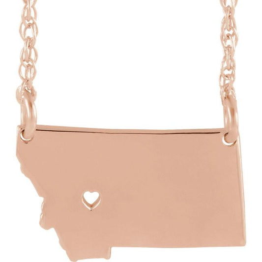14k gold 10k gold silver montana mt state map necklace heart personalized city
