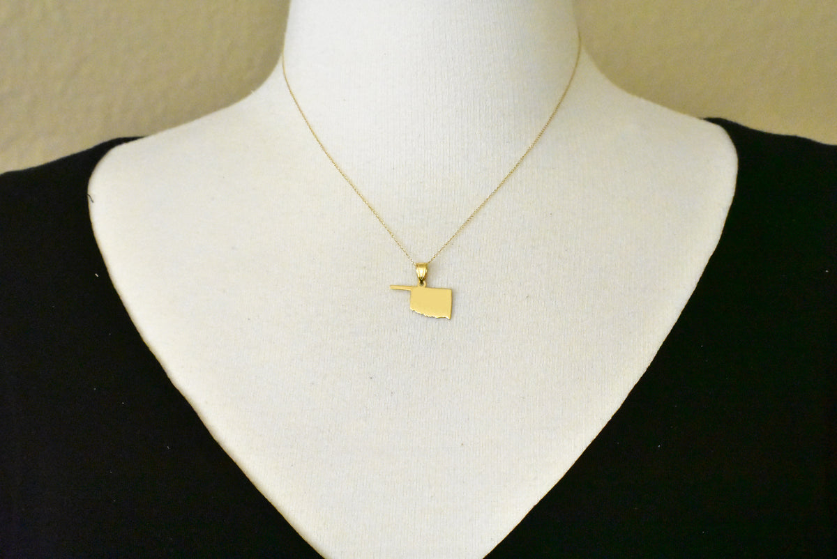 14k gold or sterling silver oklahoma ok state map pendant charm personalized monogram