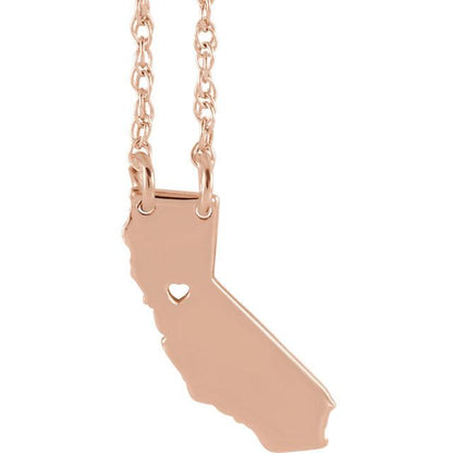 14k gold 10k gold silver california state map necklace heart personalized city