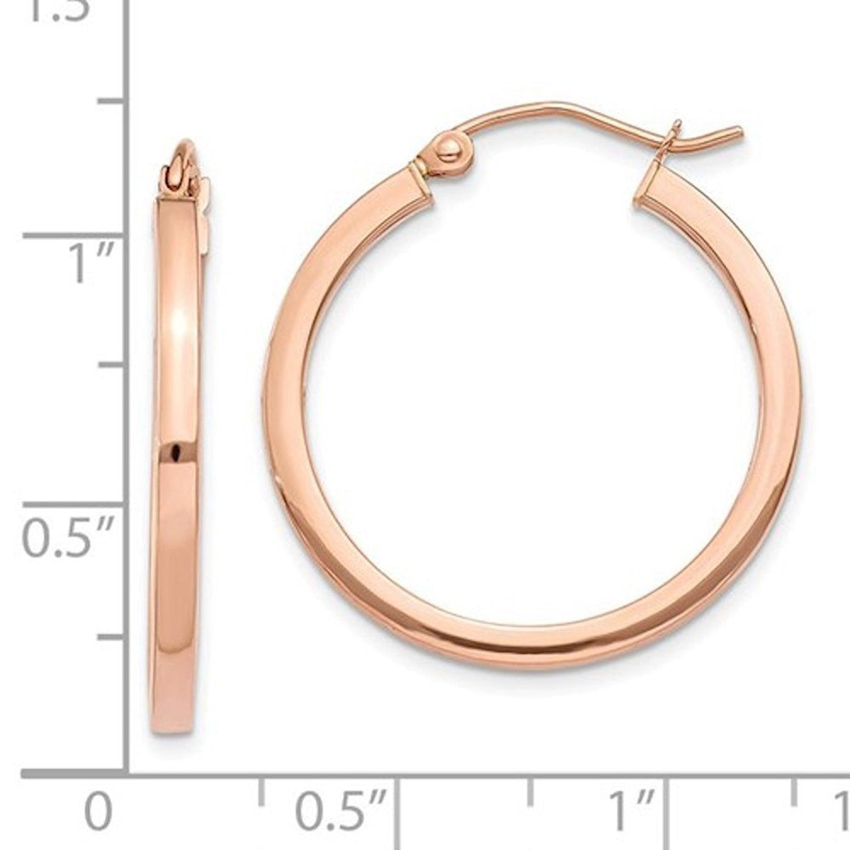 14k rose gold classic square tube round hoop earrings 25mm x 2mm