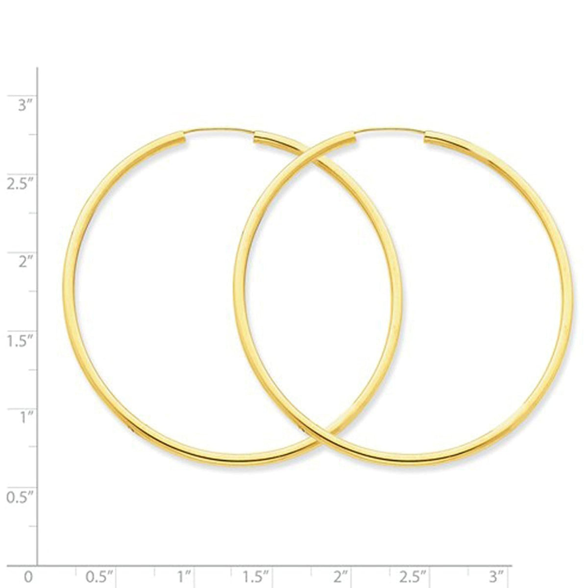 14k yellow gold round endless hoop earrings 55mm x 2mm