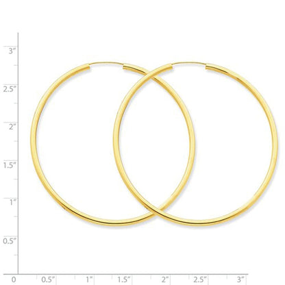 14k yellow gold round endless hoop earrings 55mm x 2mm