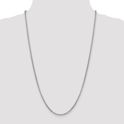 14k white gold 2.45mm round box bracelet anklet choker necklace pendant chain lobster clasp