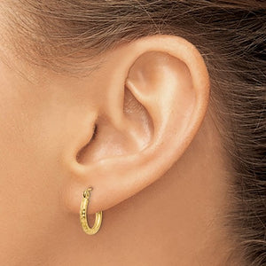 14k Yellow Gold Diamond Cut Classic Round Hoop Earrings 12mm x 2mm