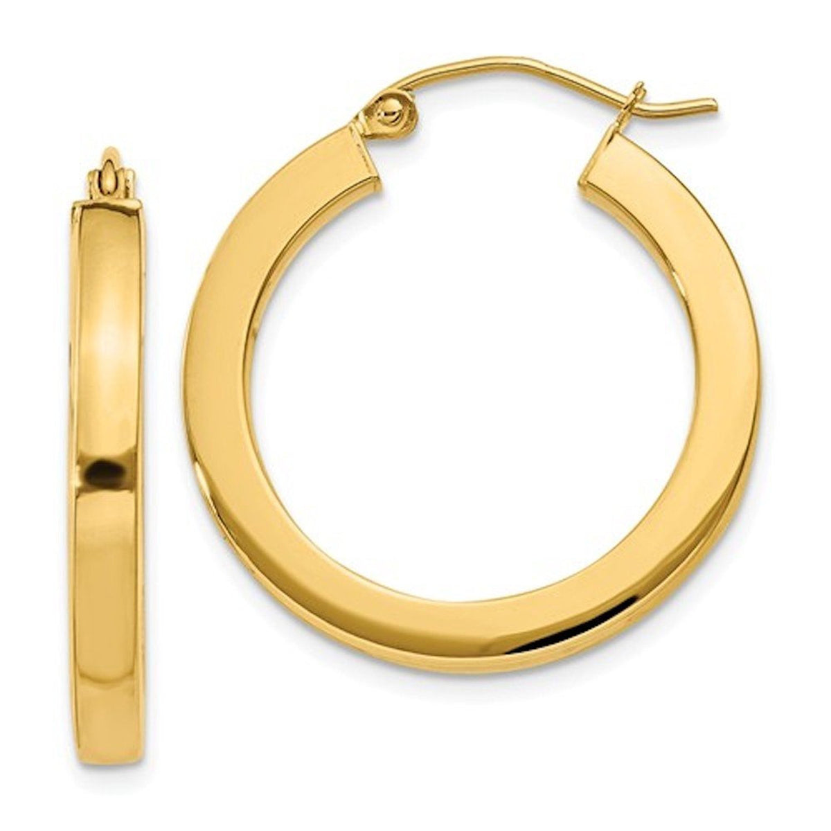 14k yellow gold square tube round hoop earrings 23mm x 3mm