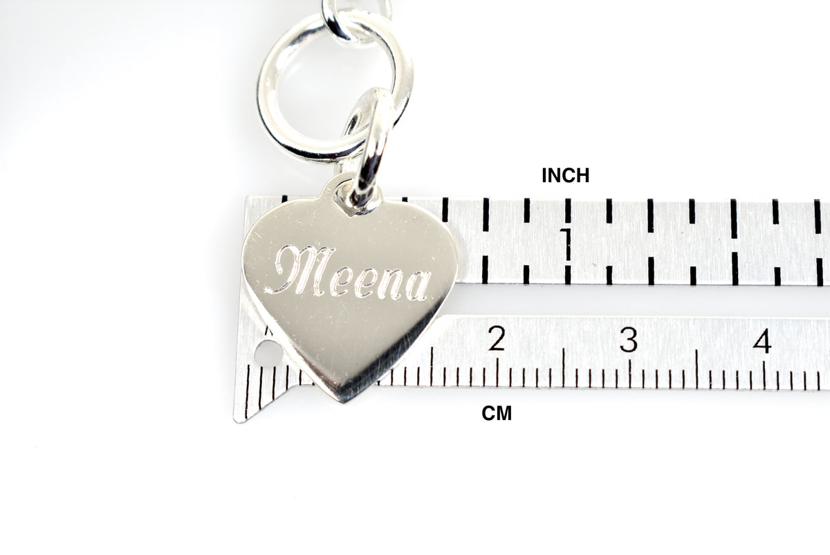 sterling silver heavyweight heart tag charm toggle necklace or bracelet custom engraved personalized monogram