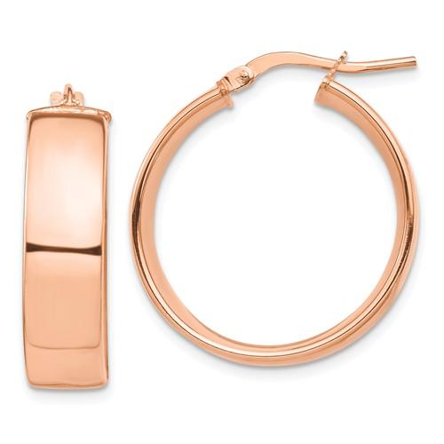 14k rose gold round square tube hoop earrings 24mm x 7mm