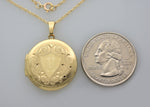 Load image into Gallery viewer, 14k Yellow Gold 23mm Round Shield Locket Pendant Charm Engraved Personalized Monogram
