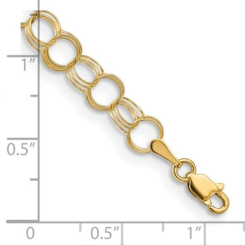 14k solid yellow gold 6mm triple link charm bracelet chain lobster clasp